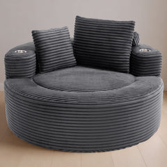 Round Sofa Bed with Memory Foam Sectional Couches for Living Room, Cloud Couch with three pillows, Dark Grey