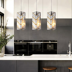 4" Modern Crystal Pendant Light - 3 Pack, Adjustable Hanging Ceiling Lamp with Crystal Prism Design for Dining Room, Kitchen Island, and Living Room -Chrome Finish