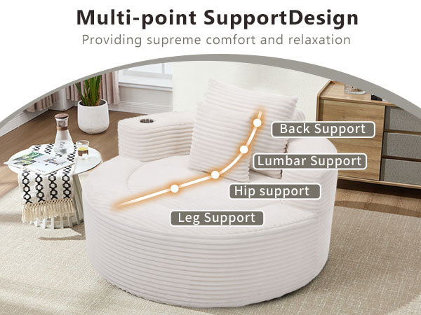 Round Sofa Bed with Memory Foam Sectional Couches for Living Room, Cloud Couch with three pillows, White