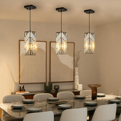 4" Modern Crystal Pendant Light - 3 Pack, Adjustable Hanging Ceiling Lamp with Crystal Prism Design for Dining Room, Kitchen Island, and Living Room -Black Finish