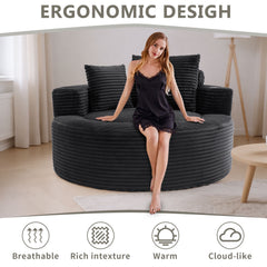 Round Sofa Bed with Memory Foam Sectional Couches for Living Room, Cloud Couch with three pillows, Black