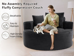 Round Sofa Bed with Memory Foam Sectional Couches for Living Room, Cloud Couch with three pillows, Black