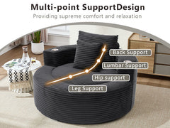 Round Sofa Bed with Memory Foam Sectional Couches for Living Room, Cloud Couch with three pillows, Black