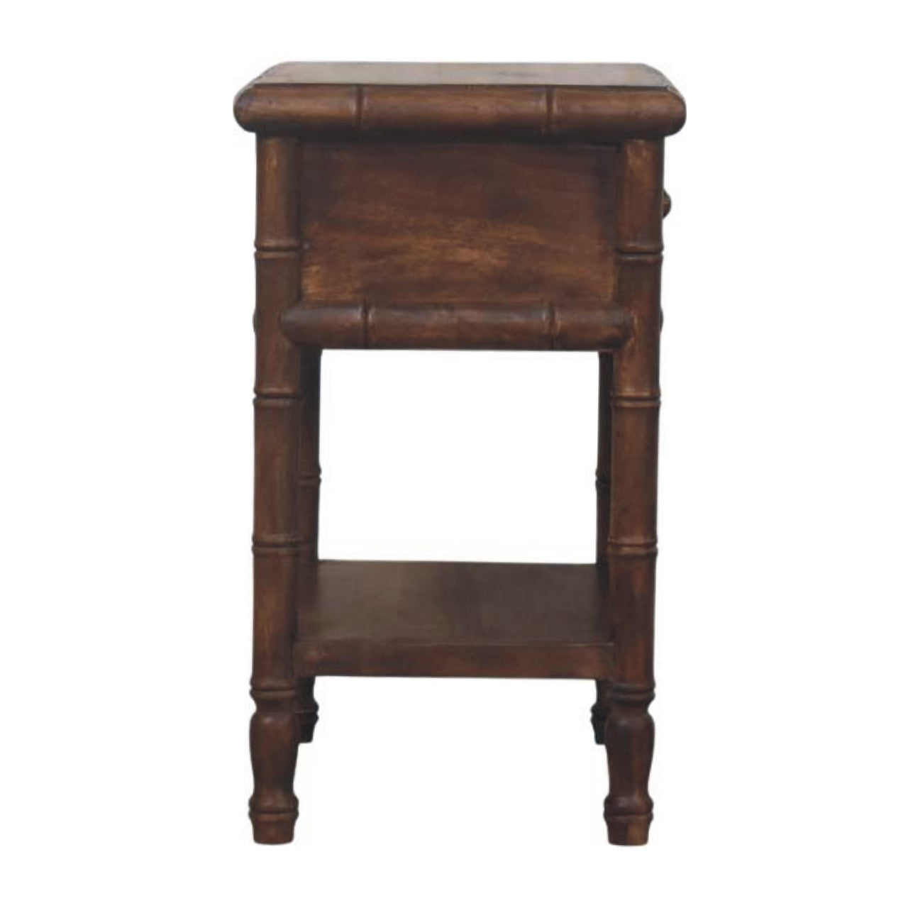 Solid Wood Bamboo Carved Bedside Table,Brown,1-Drawer,1-Shelf