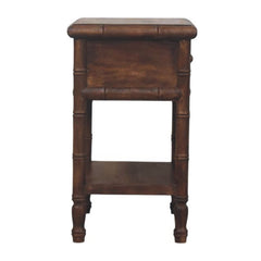 Solid Wood Bamboo Carved Bedside Table,Brown,1-Drawer,1-Shelf
