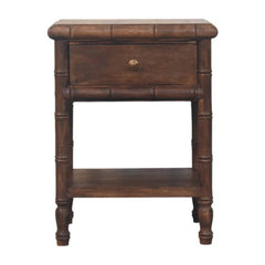 Solid Wood Bamboo Carved Bedside Table,Brown,1-Drawer,1-Shelf