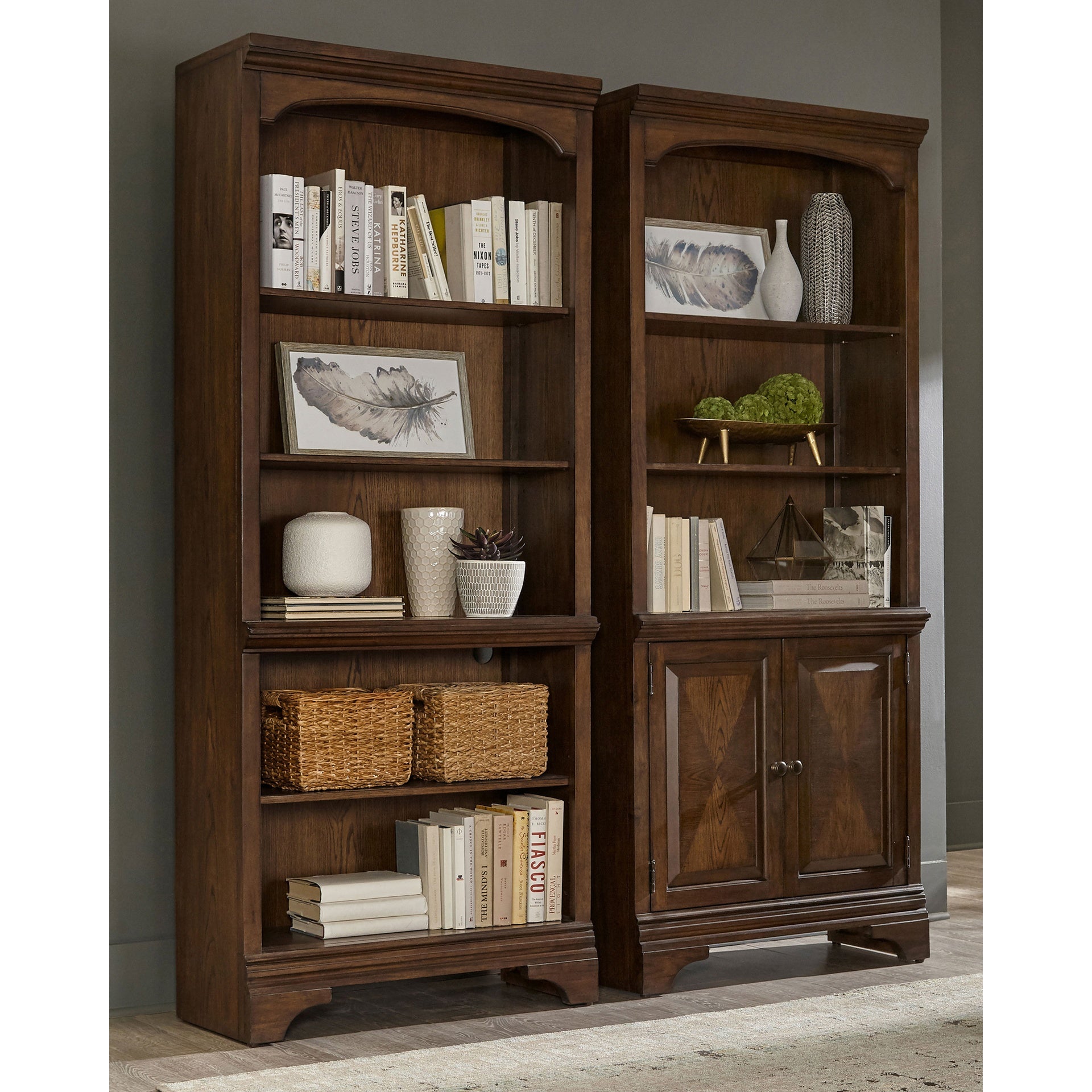 Stigham Burnished Oak Bookcase with 2-door Cabinet