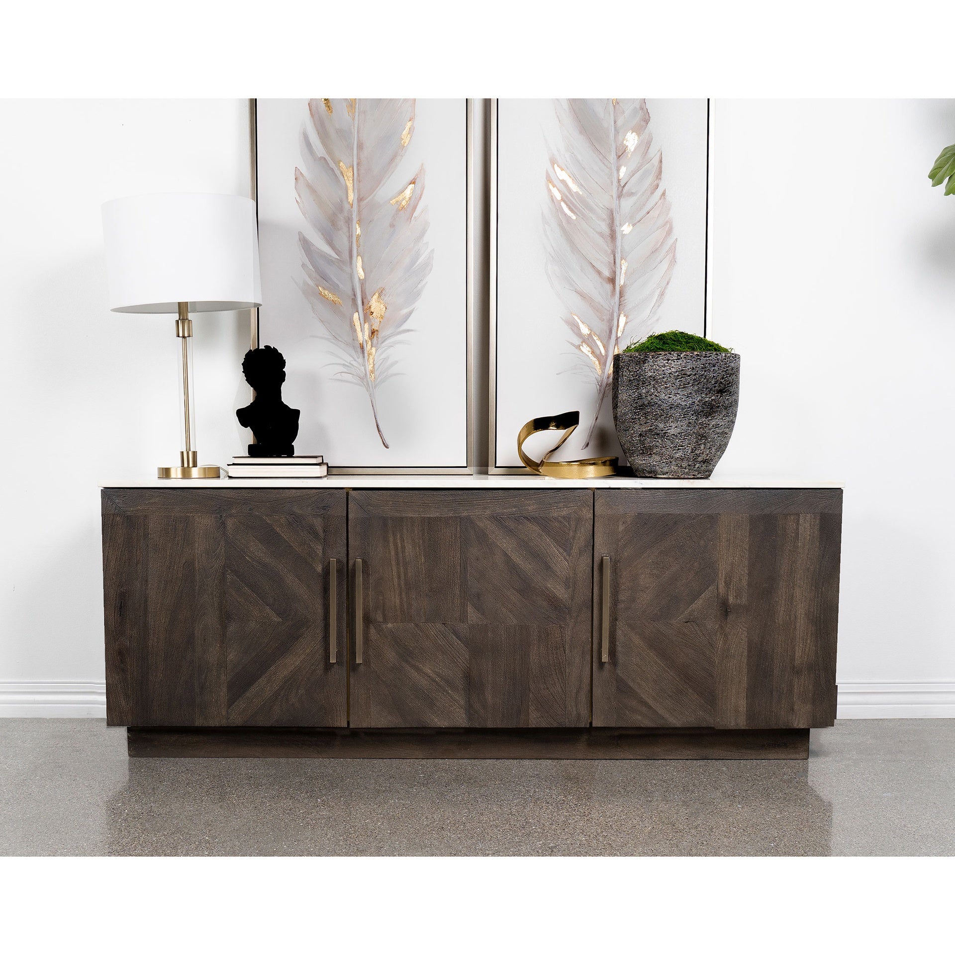Metzger Tobacco Grey 3-door Marble Top Sideboard Buffet