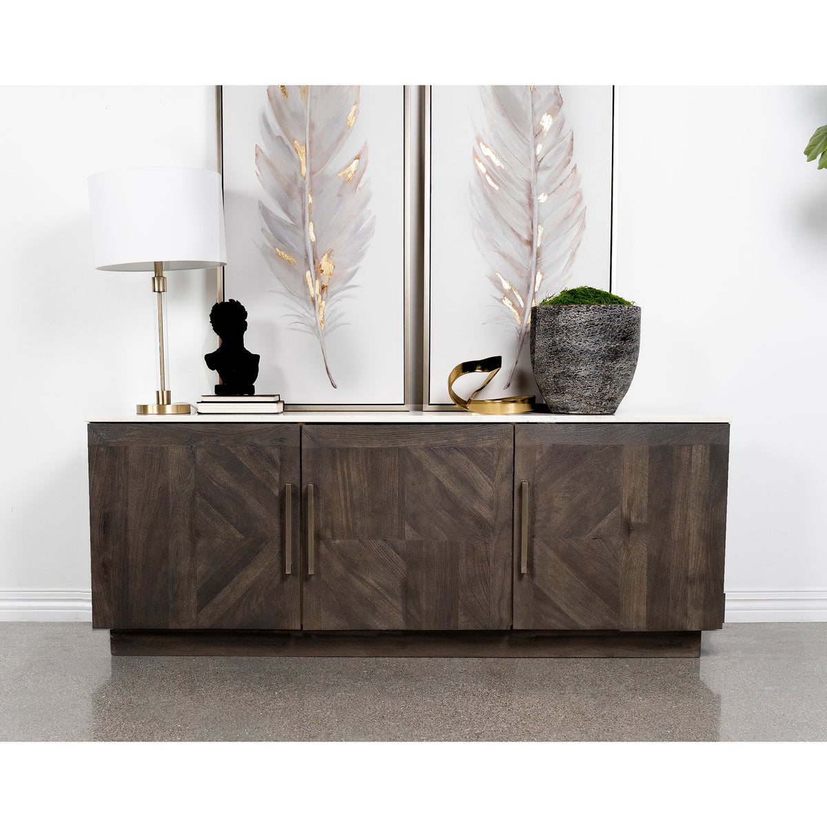 Metzger Tobacco Grey 3-door Marble Top Sideboard Buffet