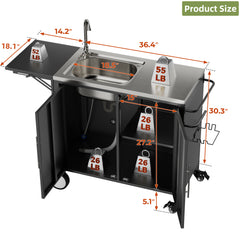 Outdoor Grill Table with Sink, Metal Worktable Kitchen Cabinet Island with Foldable Top and Storage Cabinet, Rolling Grill Cart with Wheels for Garden, Backyard and Lawn