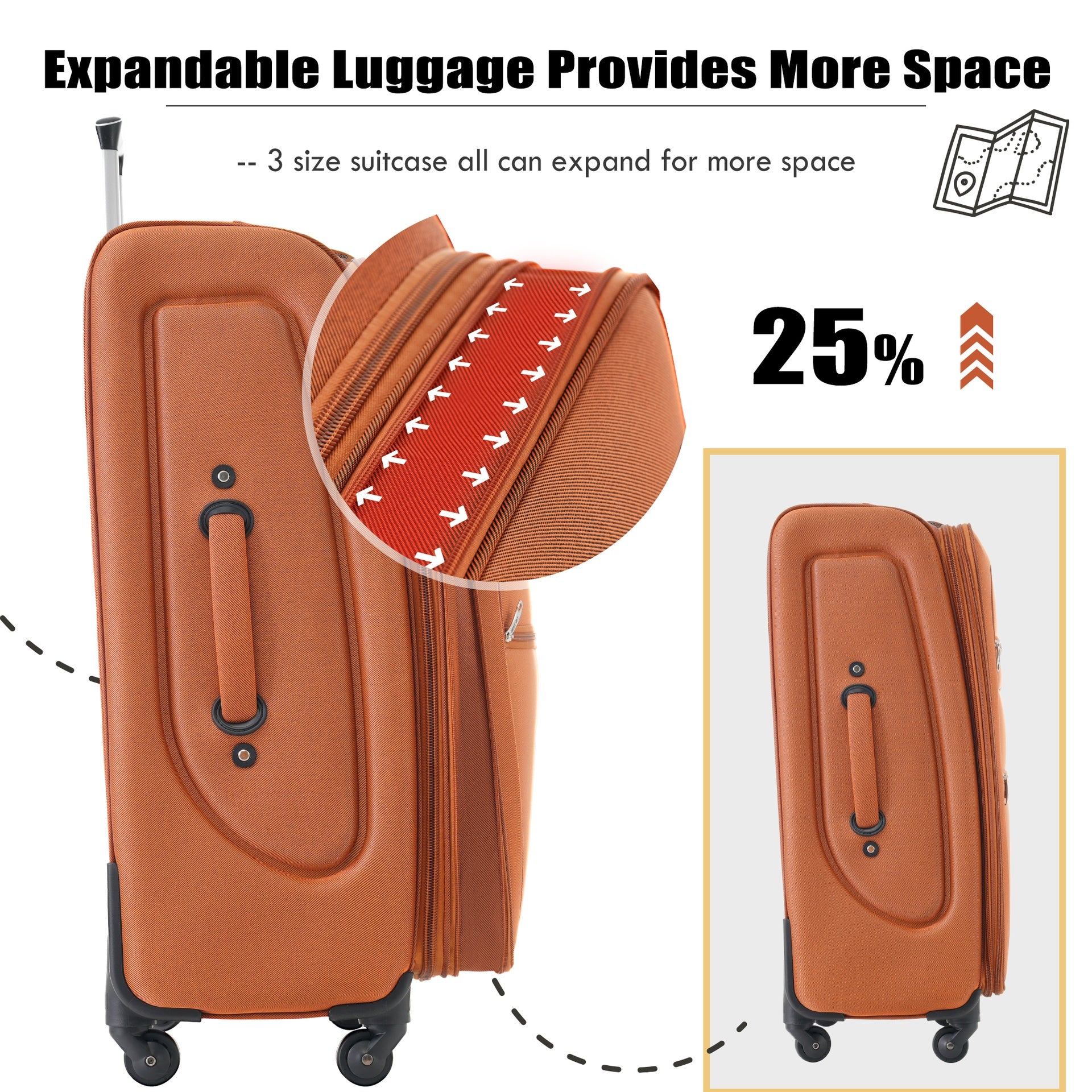 Softside Luggage Expandable 3 Piece Set Suitcase Upright Spinner Softshell Lightweight Luggage Travel Set-22/26/30 inches