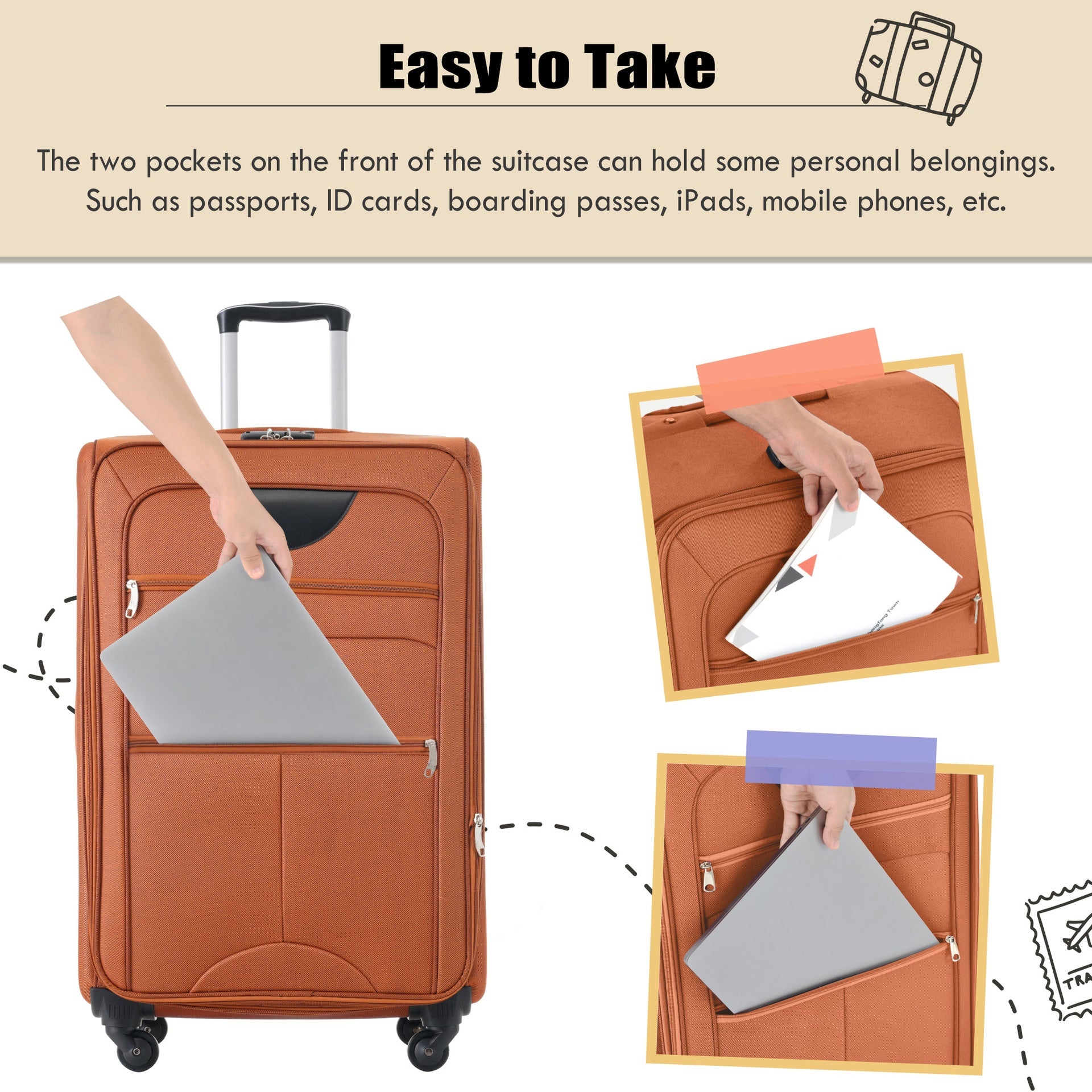 Softside Luggage Expandable 3 Piece Set Suitcase Upright Spinner Softshell Lightweight Luggage Travel Set-22/26/30 inches