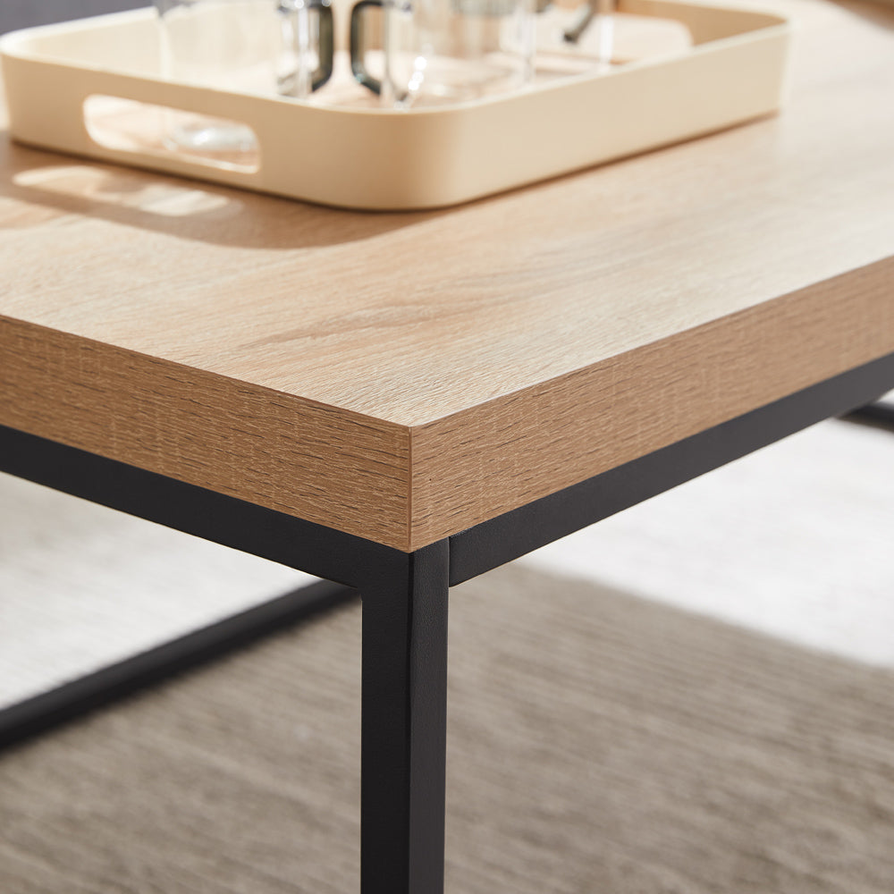 47-Inch Natural Oak Coffee Table for Living Room, Modern Industrial Rectangular Wood and Metal Center Table with Extra Thick Tabletop (Natural Wood)