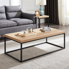 47-Inch Natural Oak Coffee Table for Living Room, Modern Industrial Rectangular Wood and Metal Center Table with Extra Thick Tabletop (Natural Wood)