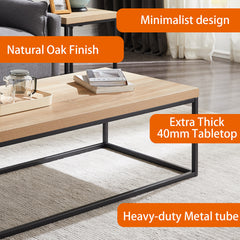 47-Inch Natural Oak Coffee Table for Living Room, Modern Industrial Rectangular Wood and Metal Center Table with Extra Thick Tabletop (Natural Wood)