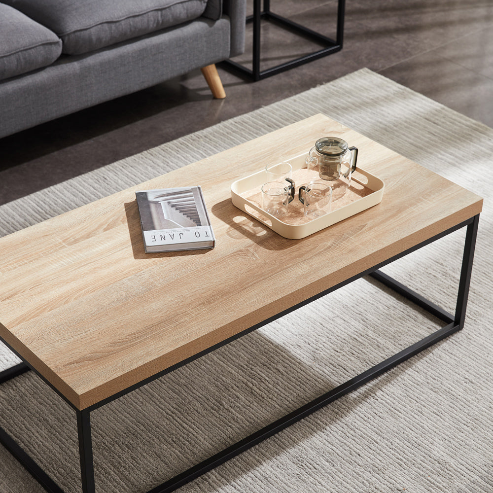 47-Inch Natural Oak Coffee Table for Living Room, Modern Industrial Rectangular Wood and Metal Center Table with Extra Thick Tabletop (Natural Wood)