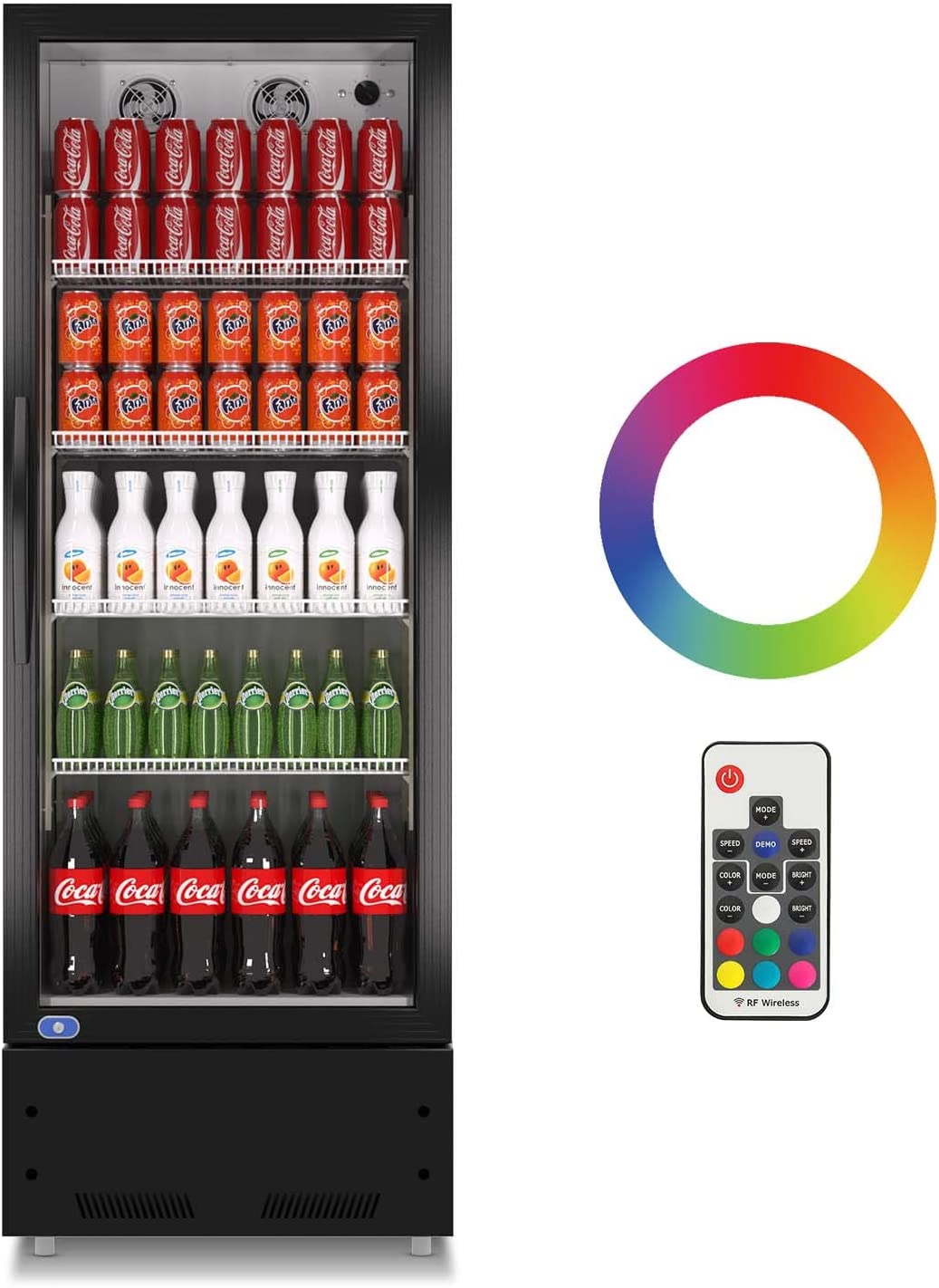 Commercial Display Refrigerator, Upright Swing Glass Door Merchandiser Fridge with LED Lightning, Reach-in Beverage Cooler for Shop Restaurant, ETL Approved, 8 Cu. Ft, Black