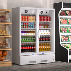 Commercial Display Refrigerator, Upright Swing Glass Door Merchandiser Fridge with LED Lightning, Reach-in Beverage Cooler for Shop Restaurant, ETL Approved, 17.1 Cu. Ft, Silver