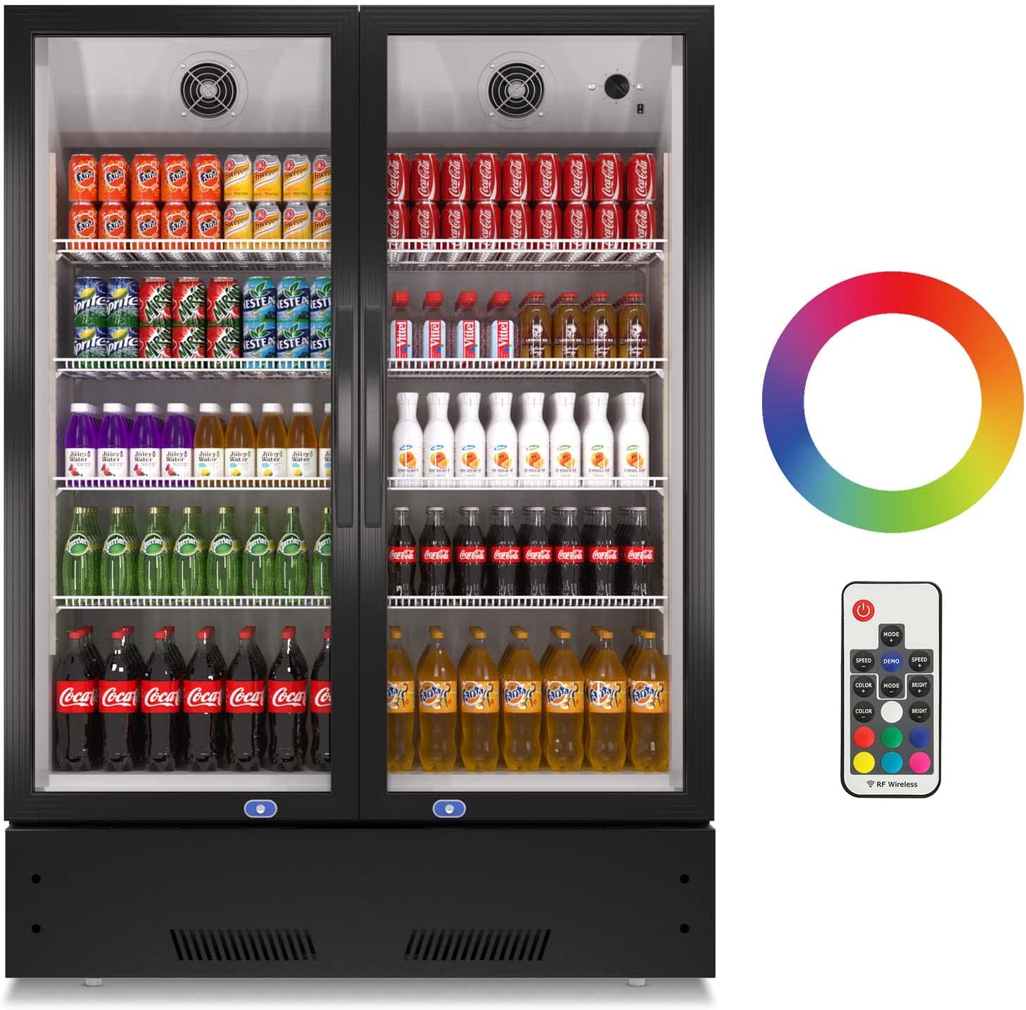 Commercial Display Refrigerator, Upright Swing Glass Door Merchandiser Fridge with LED Lightning, Reach-in Beverage Cooler for Shop Restaurant, ETL Approved, 17.1 Cu. Ft, Black