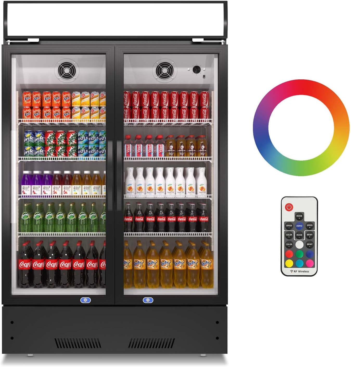 Commercial Refrigerator 2 Glass Door Reach In Cooler, Commercial Display Merchandiser Fridge, Capacity 17.1 cuft, ETL Approved, Black