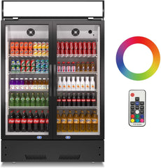 Commercial Refrigerator 2 Glass Door Reach In Cooler, Commercial Display Merchandiser Fridge, Capacity 17.1 cuft, ETL Approved, Black