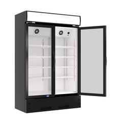 Commercial Refrigerator 2 Glass Door Reach In Cooler, Commercial Display Merchandiser Fridge, Capacity 17.1 cuft, ETL Approved, Black