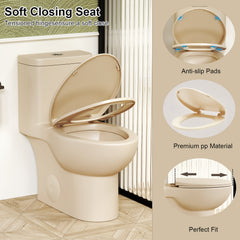 1.1/1.6 GPF Tornado Flush One-Piece Toilet with Comfort Chair Seat ADA Height 17",Powerful & Quiet Dual Flush Modern Toilet,Siphonic S-trap 12",Rimless Bowl with Soft Closing Seat, khaki
2KK-006