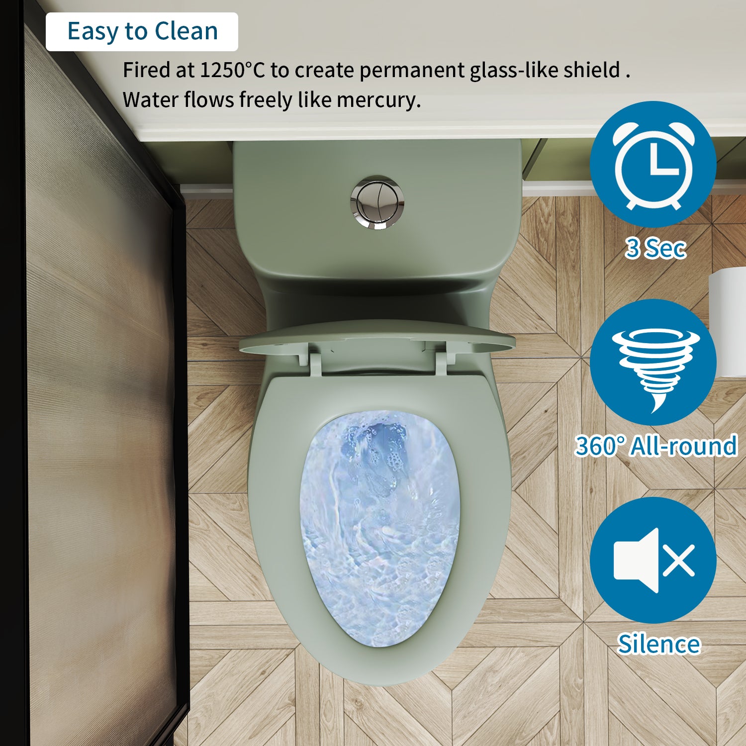 1.1/1.6 GPF Tornado Flush One-Piece Toilet with Comfort Chair Seat ADA Height 17",Powerful & Quiet Dual Flush Modern Toilet,Siphonic S-trap 12",Rimless Bowl with Soft Closing Seat,Green
 2GN-006