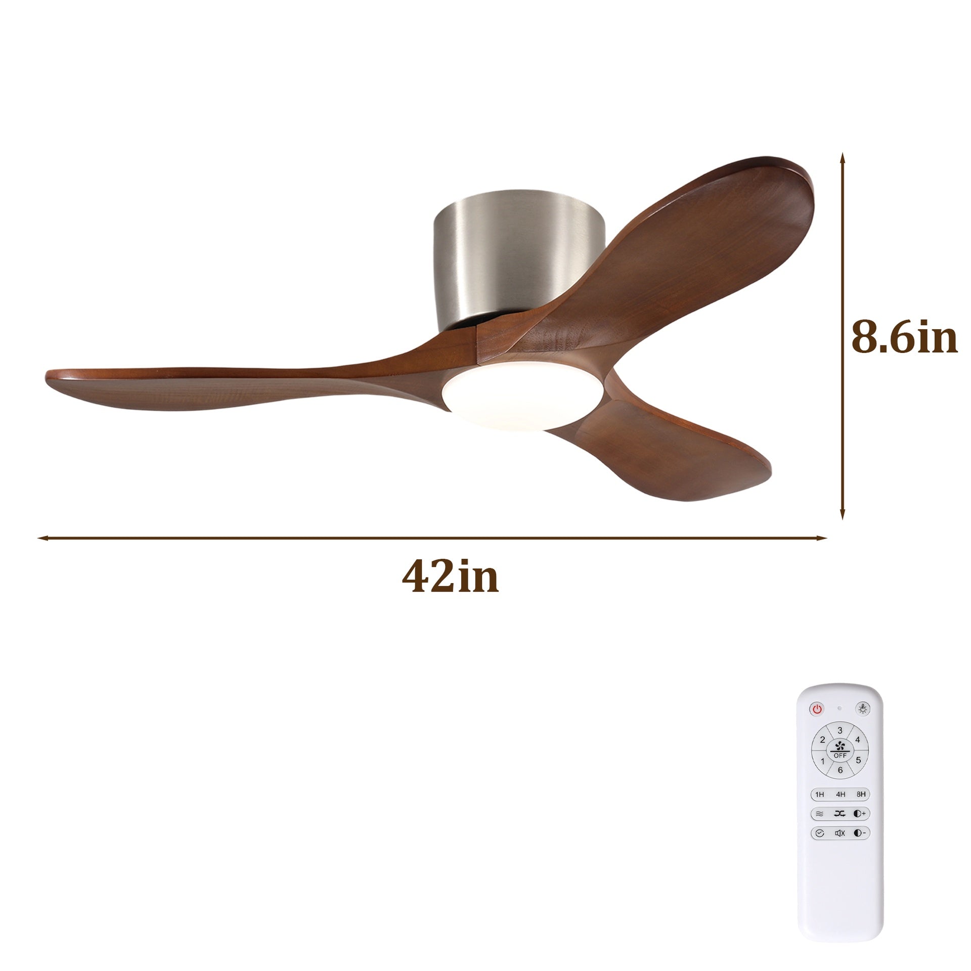 42-inch Ceiling Fan with Light, 3 Light Walnut Wood Blades, Remote Control, Reversible DC Motor for Living Room