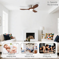 42-inch Ceiling Fan with Light, 3 Light Walnut Wood Blades, Remote Control, Reversible DC Motor for Living Room