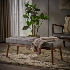 Mid-Century Ottoman for for Entryway Dining Room Living Room Bedroom End of Bed, Upholstered Fabric Design with Button-Tufted Detail