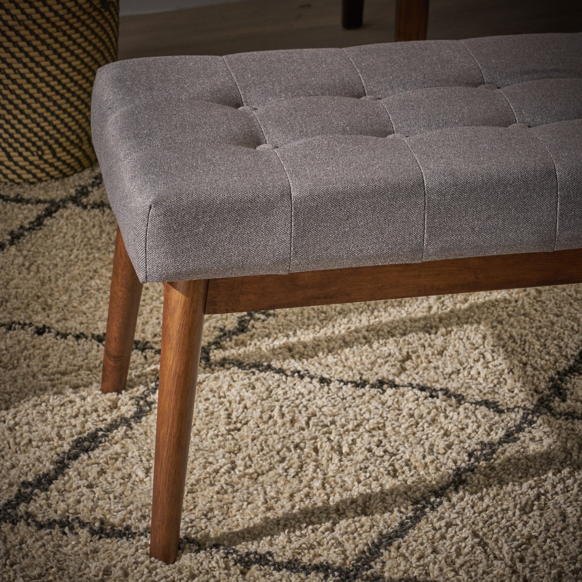 Mid-Century Ottoman for for Entryway Dining Room Living Room Bedroom End of Bed, Upholstered Fabric Design with Button-Tufted Detail