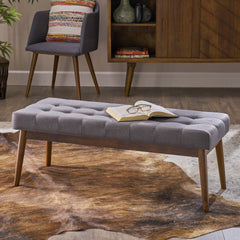 Mid-Century Ottoman for for Entryway Dining Room Living Room Bedroom End of Bed, Upholstered Fabric Design with Button-Tufted Detail