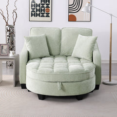 Two-seater sofa, double sofa chaise longue, with irregular armrests and backrests, footrest with storage space, comes with two small throw pillows, suitable for living room and bedroom - Cyan