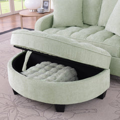 Two-seater sofa, double sofa chaise longue, with irregular armrests and backrests, footrest with storage space, comes with two small throw pillows, suitable for living room and bedroom - Cyan