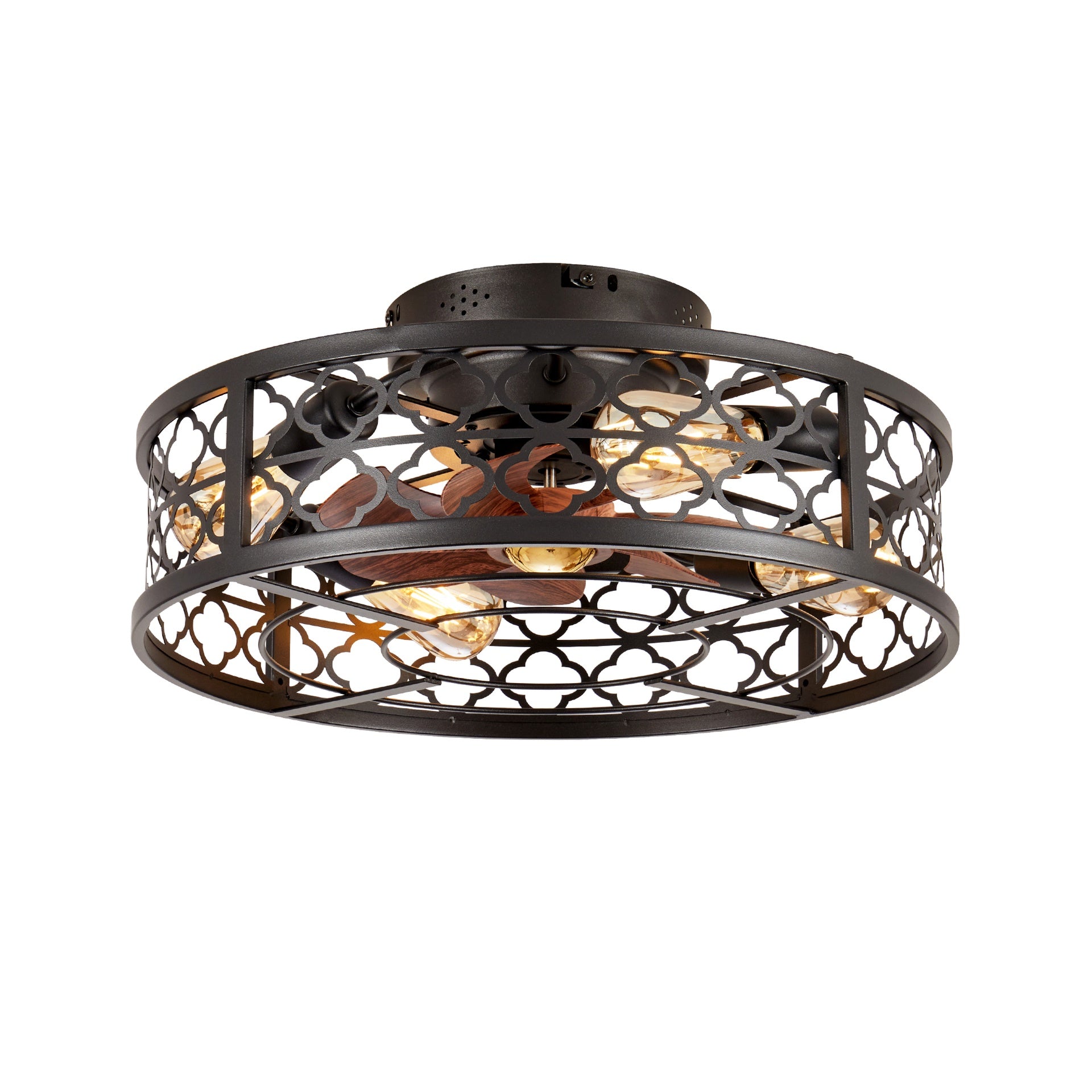 20" Flower Style Iron  Ceiling Fans With Remote Control, Bladeless Ceiling Fan 6 Speed Reversible with  Remote Control,Flush Mount Caged Ceiling Fan for Bedroom, Living Room--NOT Included Bulbs