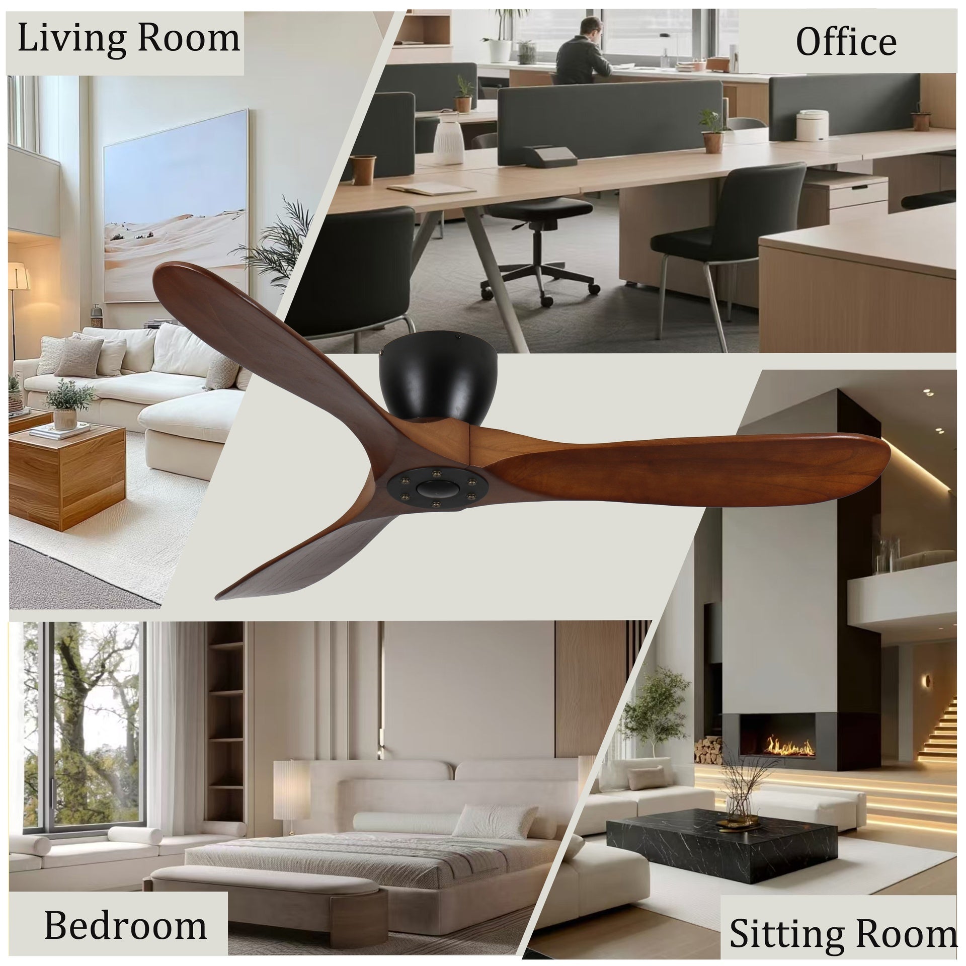 42-Inch Flush Mount Ceiling Fan Without Light, Solid Wood Blades, Reversible Quiet DC Motor, Remote Control with 6 Speeds & Timer, Energy Saving for Bedroom, Living Room,  No Sloped Ceiling