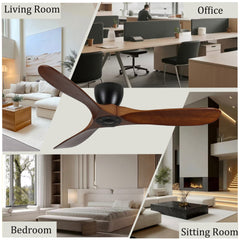42-Inch Flush Mount Ceiling Fan Without Light, Solid Wood Blades, Reversible Quiet DC Motor, Remote Control with 6 Speeds & Timer, Energy Saving for Bedroom, Living Room,  No Sloped Ceiling