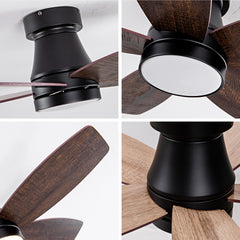 Ceiling Fans with Lights and Remote, 32 Inch Low Profile Ceiling Fan with Light, Flush Mount, Reversible, 3CCT, Dimmable Black Modern Ceiling Fan for Bedroom, Living Room, Outdoor Patio