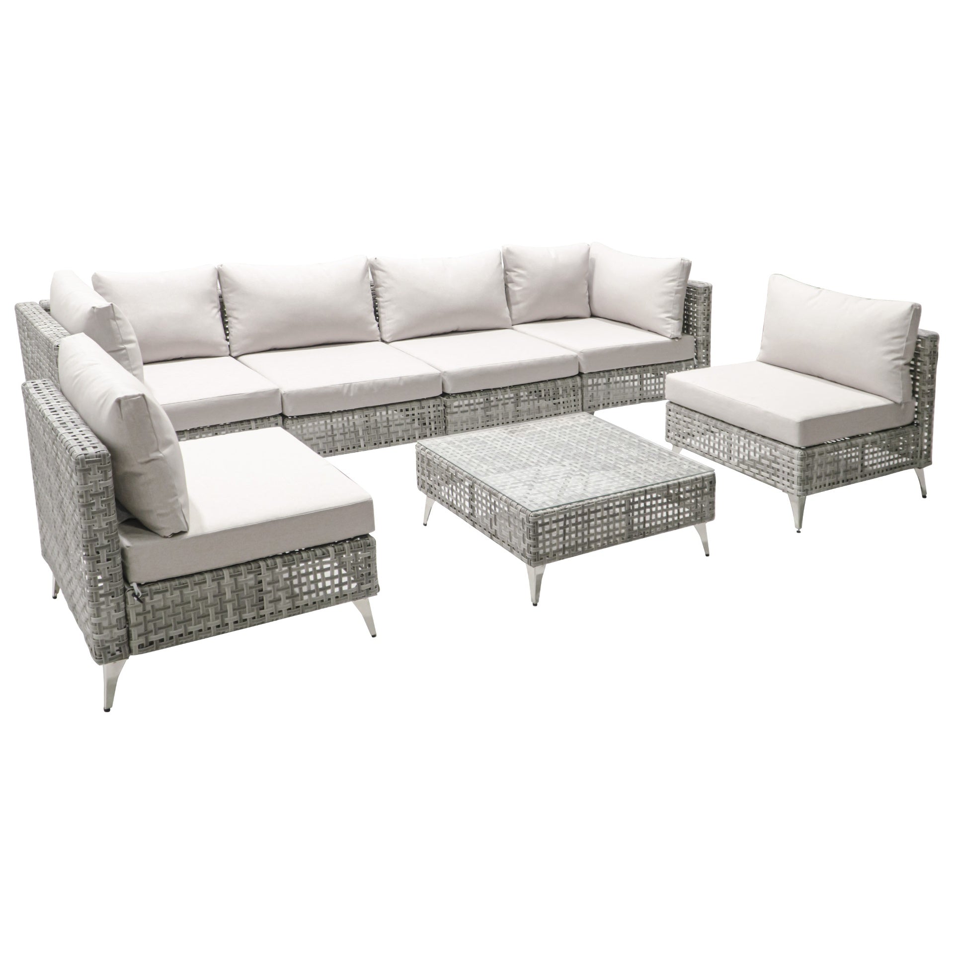 K&K 7-Piece Wicker Patio Furniture Set, Outdoor Conversation Set Sectional Sofa with Water Resistant Grey Thick Cushions and Coffee Table for Outdoor Couch, Porch, Backyard - Grey