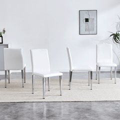 Set of 4 white PU leather backrest chairs with silver metal legs - The perfect combination, suitable for minimalist and modern home styles, with product dimensions of 16.2*18.5*34.6 inches.