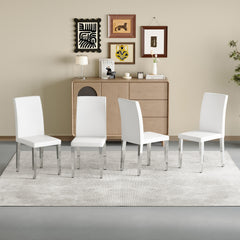 Set of 4 white PU leather backrest chairs with silver metal legs - The perfect combination, suitable for minimalist and modern home styles, with product dimensions of 16.2*18.5*34.6 inches.