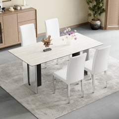 Set of 4 white PU leather backrest chairs with silver metal legs - The perfect combination, suitable for minimalist and modern home styles, with product dimensions of 16.2*18.5*34.6 inches.