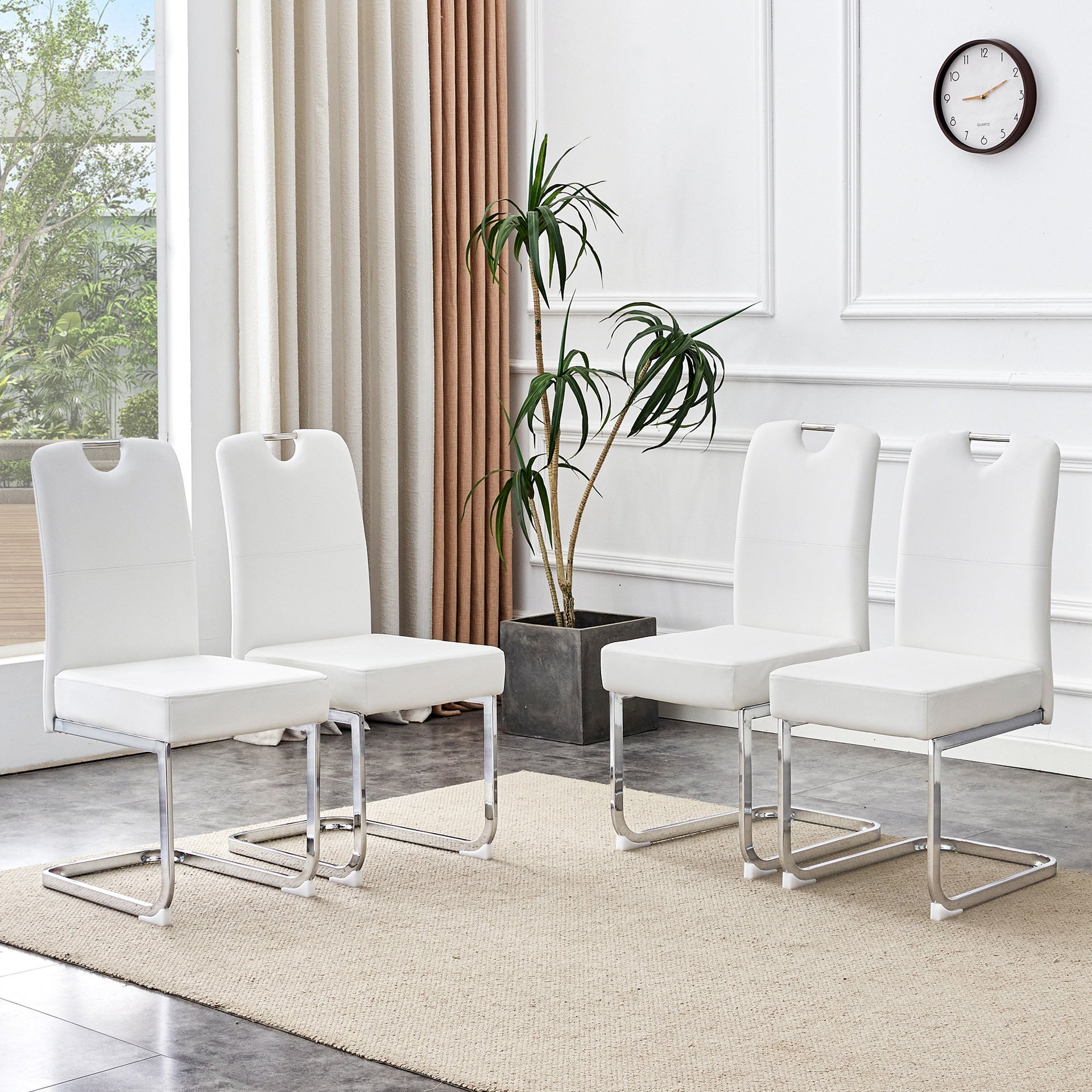 Set of 4 white thickened dining chairs with built- in spring packages and ergonomic design,perfectly blending comfort and elegance,with product dimensions of 15.7*20*38.2 inches.