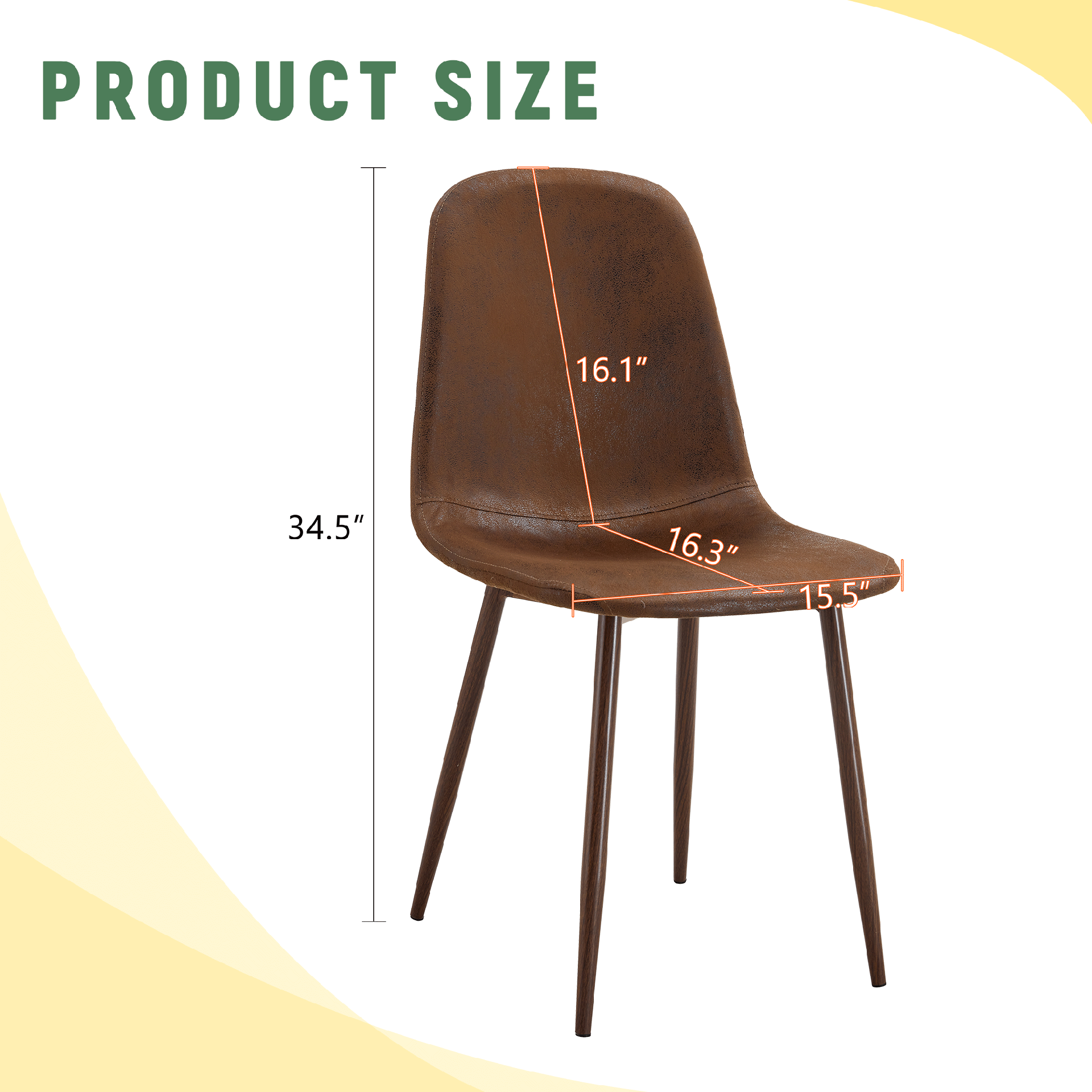 Set of 4 Suede Backrest and Walnut Color Transfer Legs Chairs - Adding a touch of elegance to minimalist and Scandinavian style homes, with product dimensions of 15.5*16.3*34.5 inches.