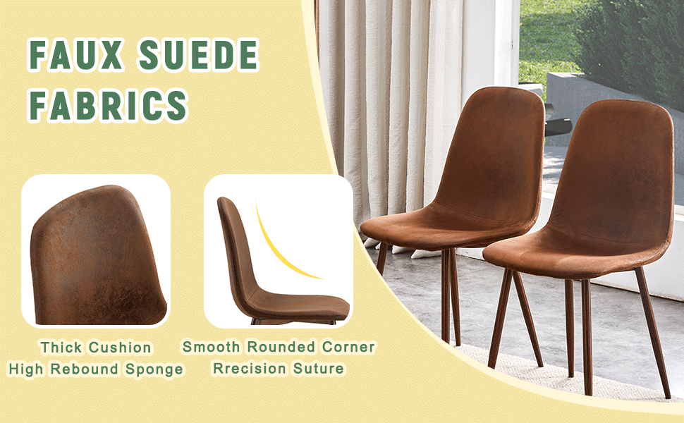 Set of 4 Suede Backrest and Walnut Color Transfer Legs Chairs - Adding a touch of elegance to minimalist and Scandinavian style homes, with product dimensions of 15.5*16.3*34.5 inches.
