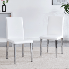 Set of 2 white PU leather backrest chairs with silver metal legs - The perfect combination, suitable for minimalist and modern home styles, with product dimensions of 16.2*18.5*34.6 inches