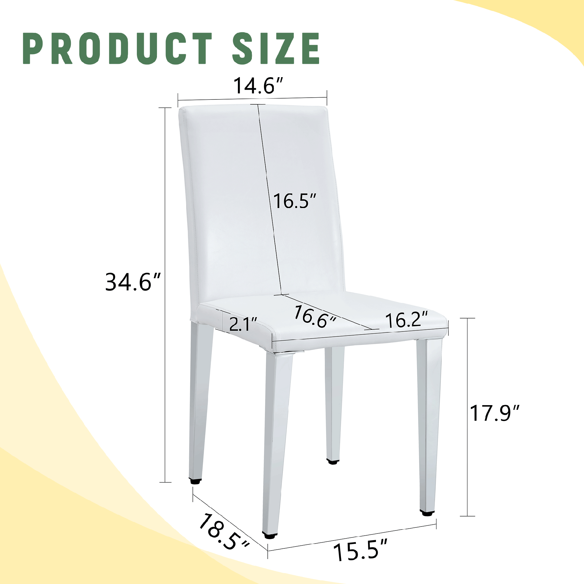 Set of 2 white PU leather backrest chairs with silver metal legs - The perfect combination, suitable for minimalist and modern home styles, with product dimensions of 16.2*18.5*34.6 inches