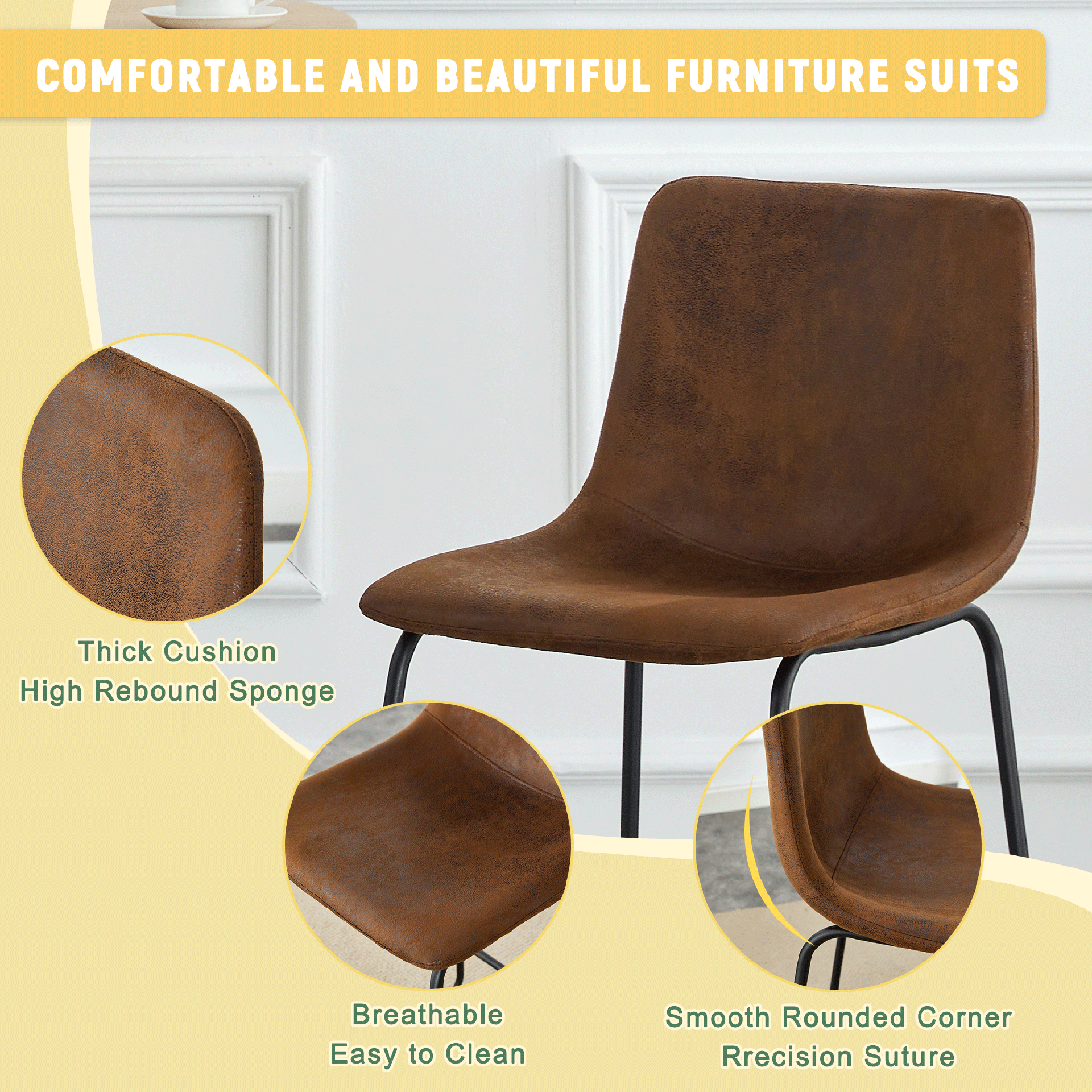 Set of  2 Retro Brown Suede Bar Chairs,Comfortable stools suitable for industrial and vintage style settings, with product dimensions of 17.7*14.5*37 inches.
