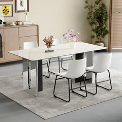 Set of 4 Classic White PU Leather Chairs, A stylish seat perfect for modern minimalist and industrial style environments, with dimensions of 17.7*20.8*37 inches.